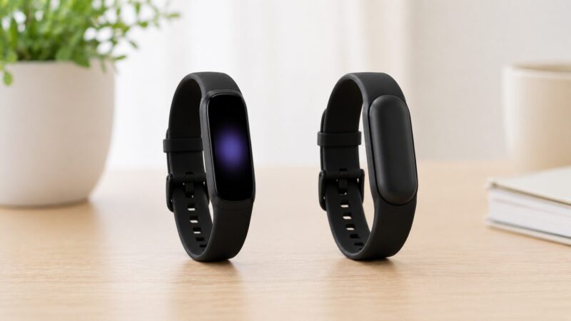 Fitbit Inspire 3と画面なしトラッカーを比較するイメージ