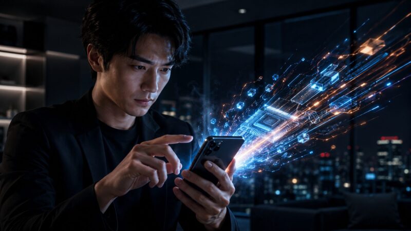POCO X7 Proの高い処理性能を表現したスマートフォンとチップのイメージ