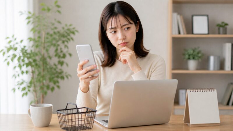 iPhone Airの投げ売りやセールを待つか検討する日本人女性のイメージ