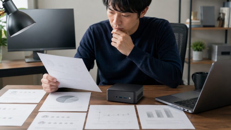 ミニPCの故障リスクをレビューや使用状況から慎重に判断するイメージ