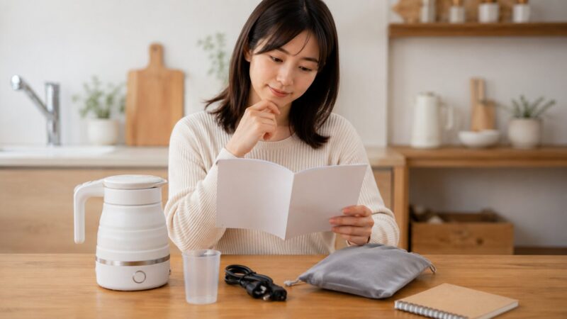 ポータブル電気ケトルの容量や電源コードや付属品を確認する選び方のイメージ