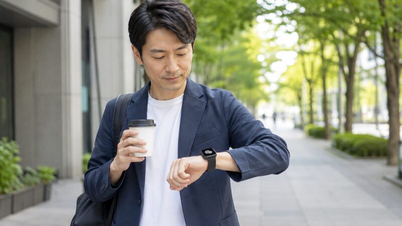 普段使いでガーミン 265を確認する日本人ビジネスパーソン