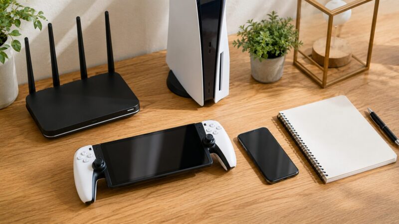 PSポータル本体を買う前に通信環境や用途を確認するデスク風景
