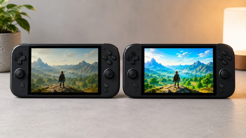 PSP-2000とPSP-3000の液晶画面の明るさと発色を比較した写真