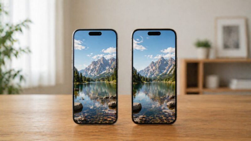 同じ画面サイズのiPhone 17とiPhone 17 Proを並べて比較するイメージ画像