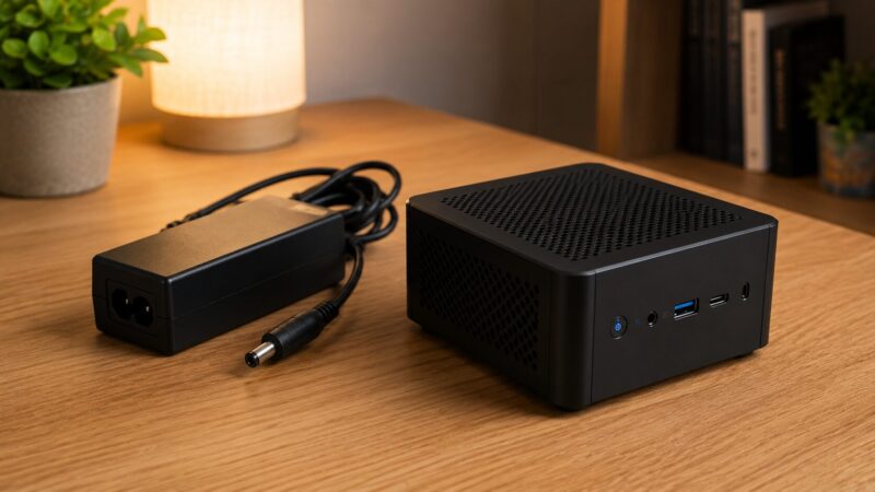 ミニPCの電源アダプターや発熱リスクを安全に確認するイメージ