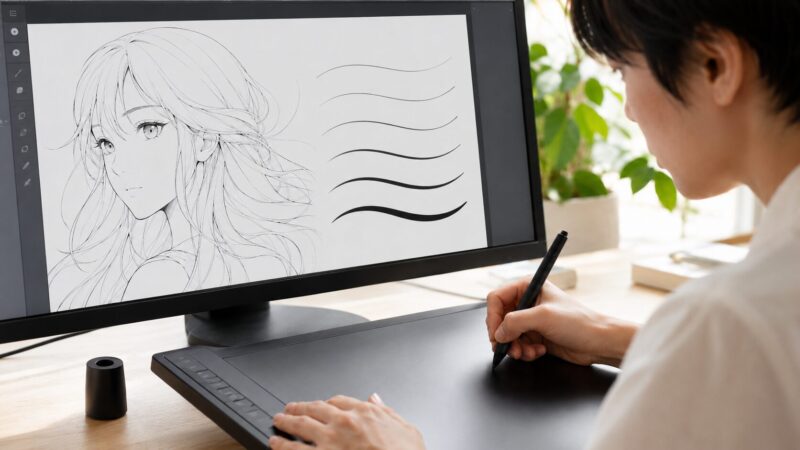 筆圧と補正を意識して板タブでなめらかな線画を描く日本人制作者