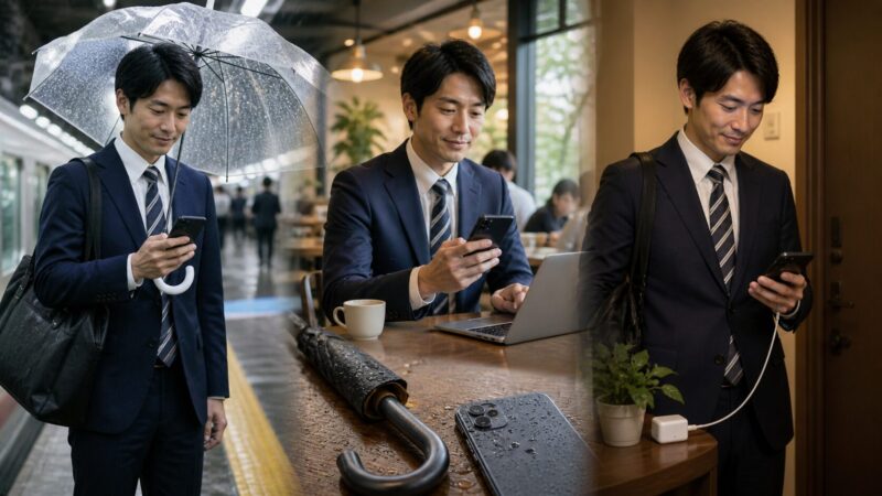 電池持ちと防水性能を重視してスマホを使う日本人会社員