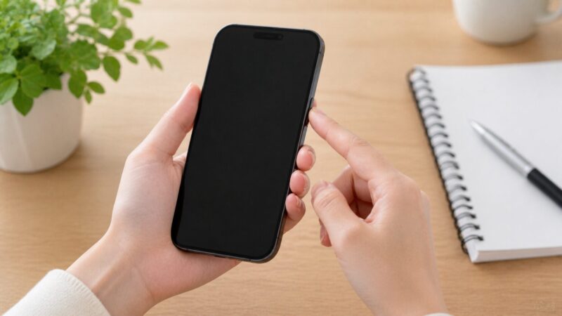 　iPhone17の電源ボタンを押して再起動を試す手元