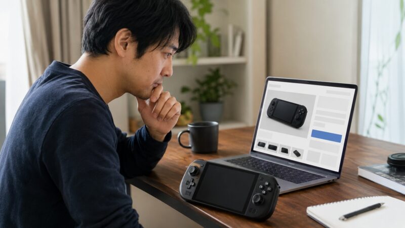 AmazonでSteam Deckを買う前に販売元や保証を確認する様子