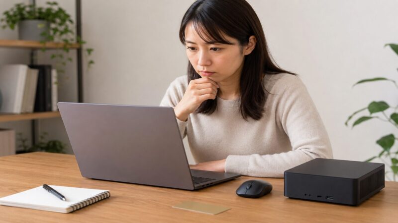 AmazonでACEMAGICを購入する前に確認点を調べる日本人女性
