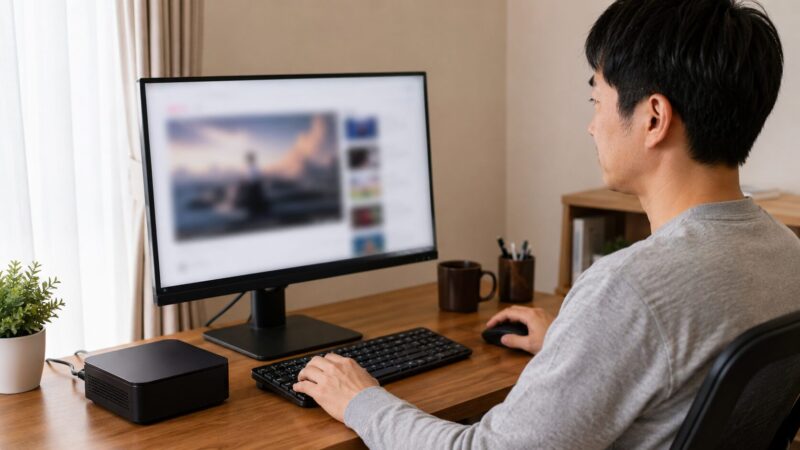 N97やN150系の安さ重視ミニPCを軽作業に使う日本人男性