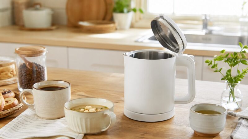 安全性と沸騰スピードを重視した白い蒸気レス電気ケトル