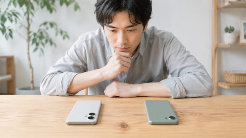 Galaxy以外のAndroid候補としてPixelとAQUOSの違いを比較する様子