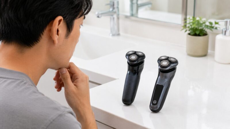 替刃交換後も剃れない時に電気シェーバーの買い替えを検討する様子
