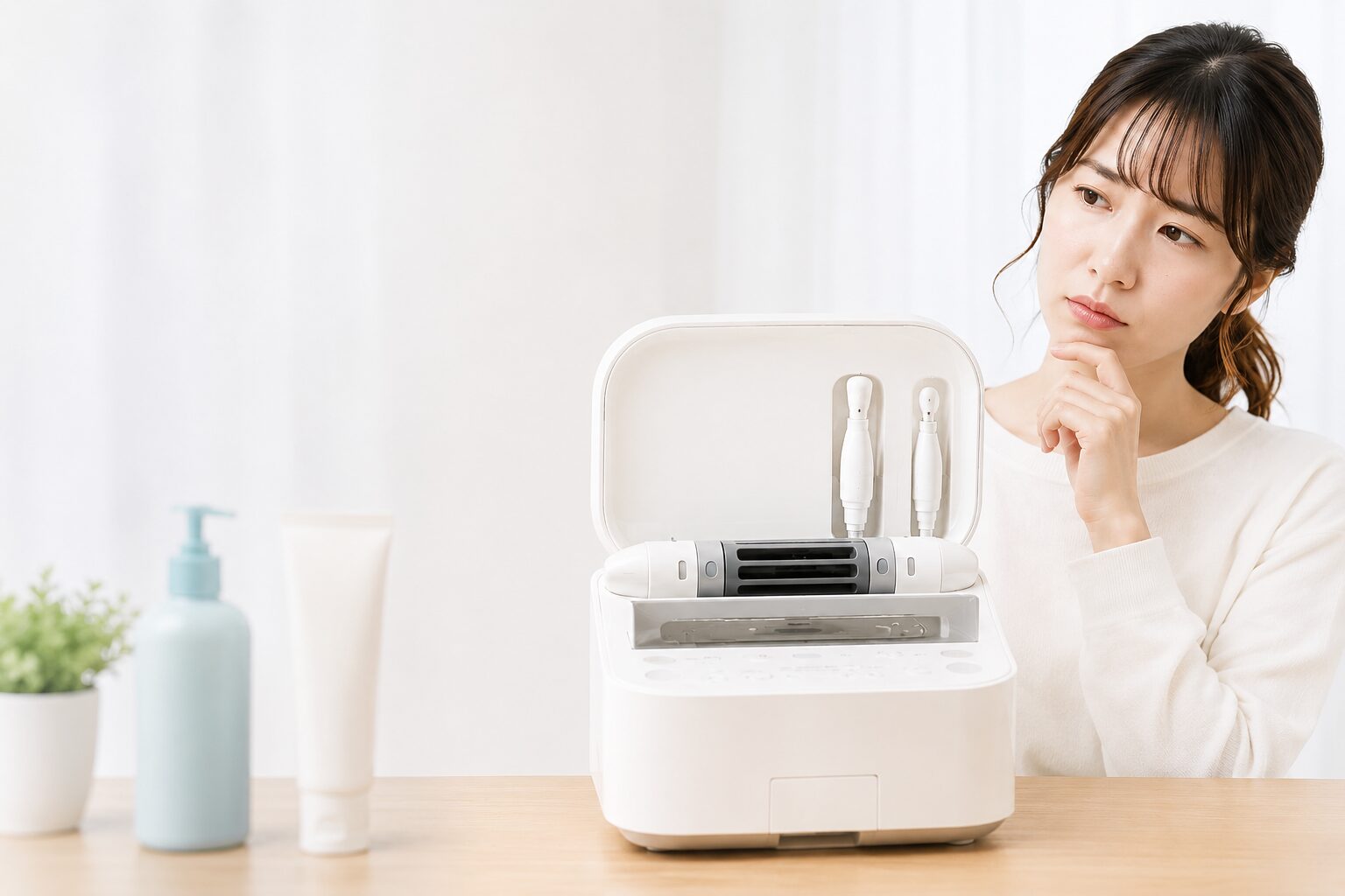 サキナ美顔器の不安点と代替美顔器を比較する日本人女性