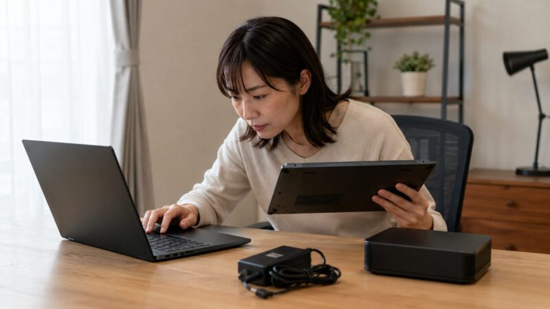 ACEMAGICのノートパソコン購入前に注意点を確認する日本人女性