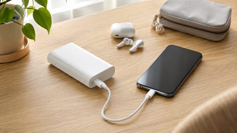 スマホを充電するモバイルバッテリーの普段使いイメージ