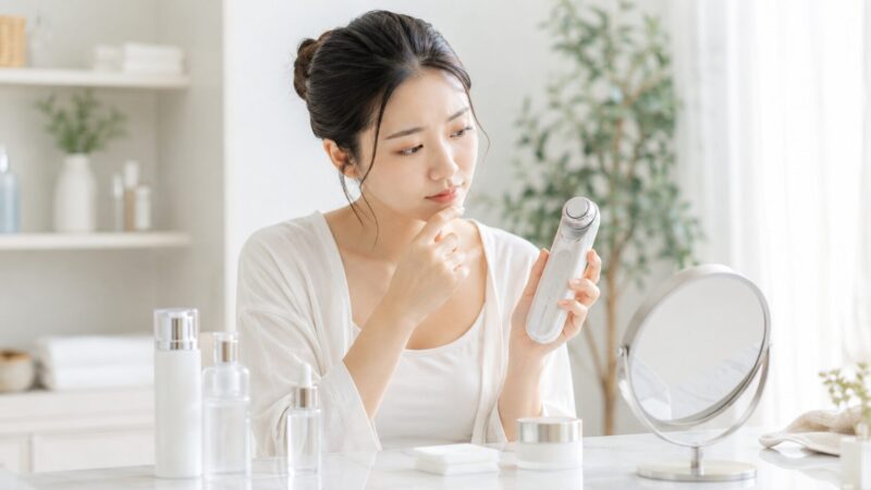 多機能美顔器の使い分けに迷う日本人女性のイメージ