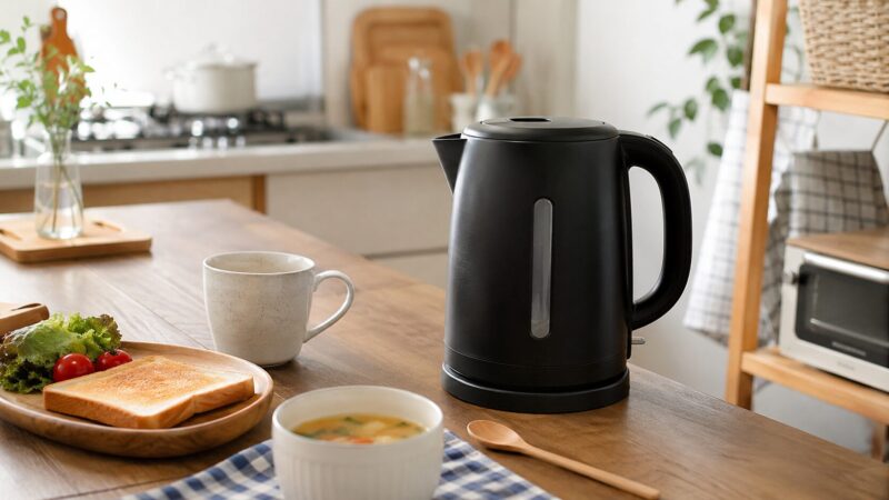 価格重視で選びやすい黒い電気ケトルのイメージ