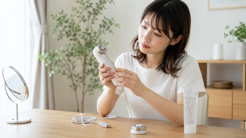 美顔器の刺激が弱く感じた時に充電やヘッド状態を確認する日本人女性