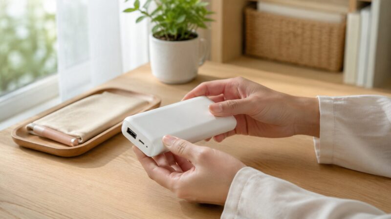 モバイルバッテリーの発熱や安全性を確認する手元