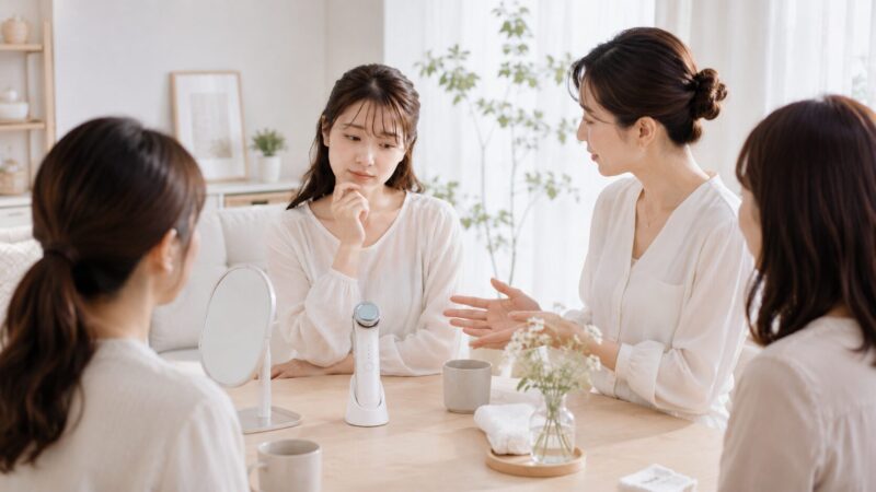 紹介制の美容家電説明会に不安を感じる日本人女性