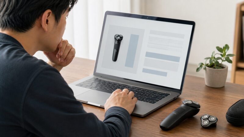 シェーバーの公式サポート情報を確認する日本人男性