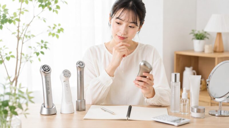 美顔器の機能と価格を比較検討するイメージ