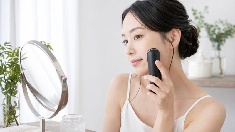 毛穴や肌のキメを意識してダーマエアショット系美顔器を使う日本人女性