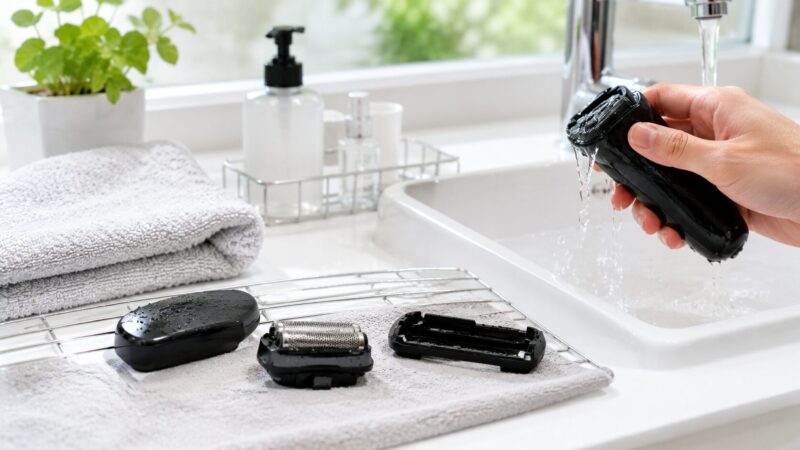 電気シェーバーの外刃を外して乾燥させ臭いや汚れを防ぐ手入れイメージ