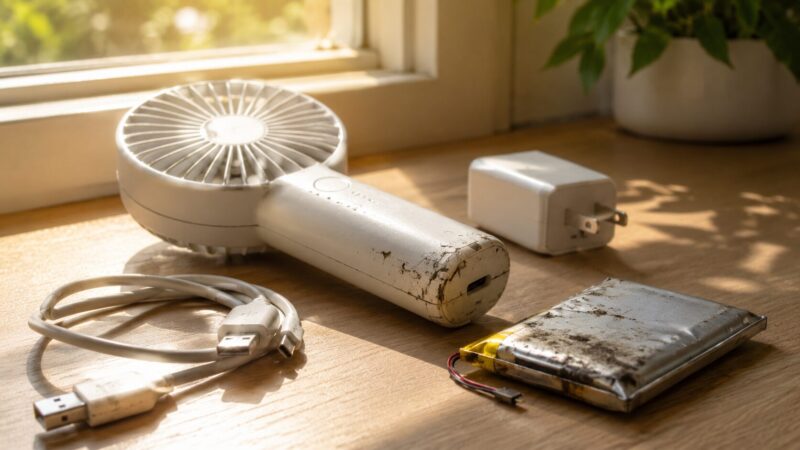 ハンディファンの発火原因となる高温や衝撃や充電不良のイメージ