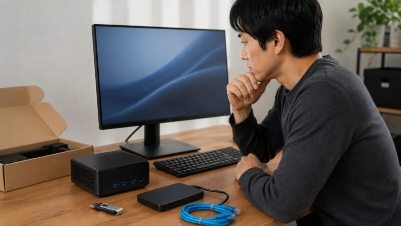 ACEMAGIC購入後にWindows Updateや安全対策を行う日本人男性