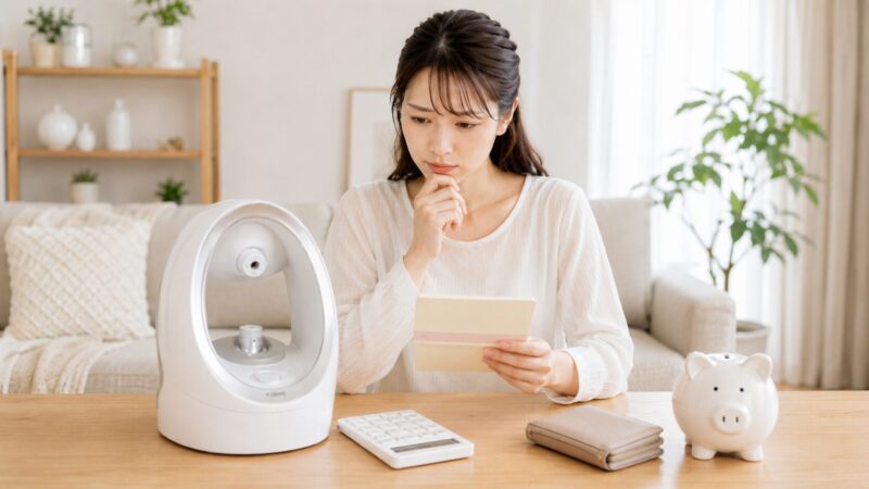 高額美顔器の価格と分割払いを確認する日本人女性