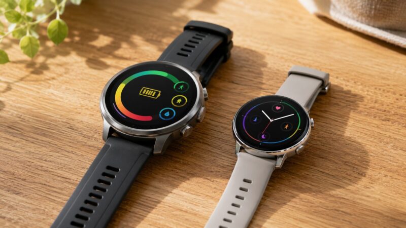 大型スマートウォッチと小型軽量モデルのサイズを比較したイメージ