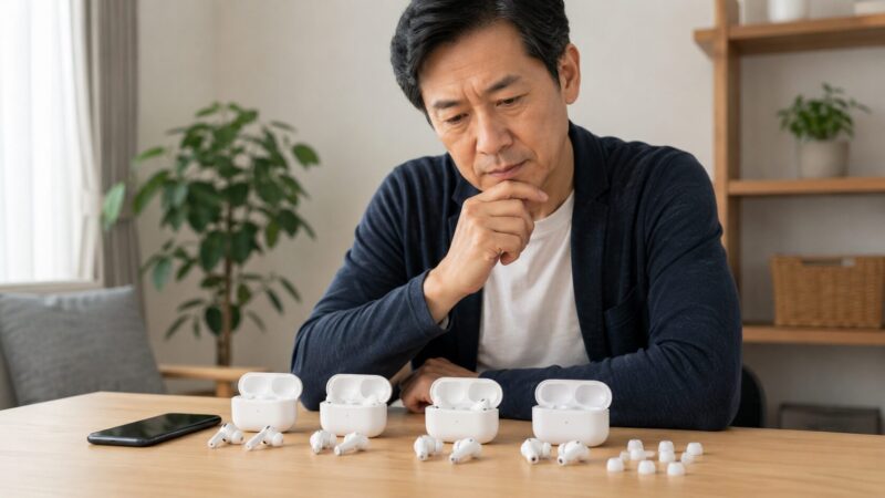 AirPodsを補聴器代わりに選ぶため対応モデルを比較する様子