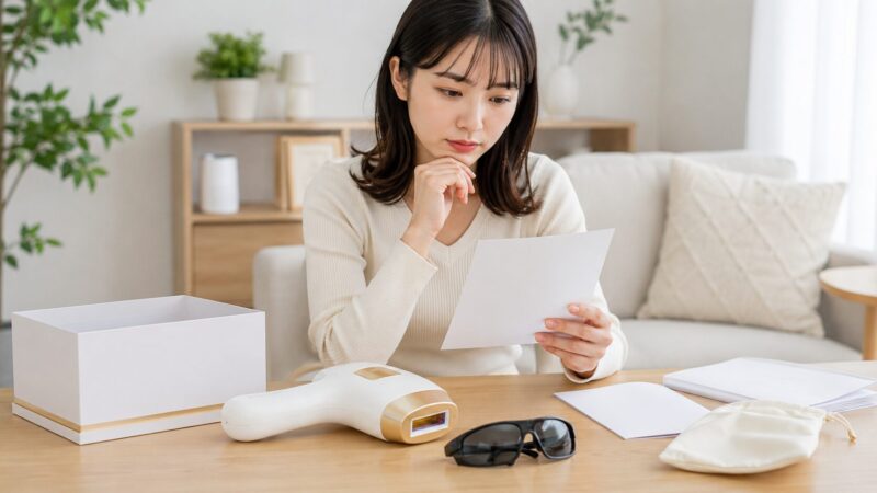 家庭用IPL脱毛器の購入前に保証や付属品を確認する日本人女性