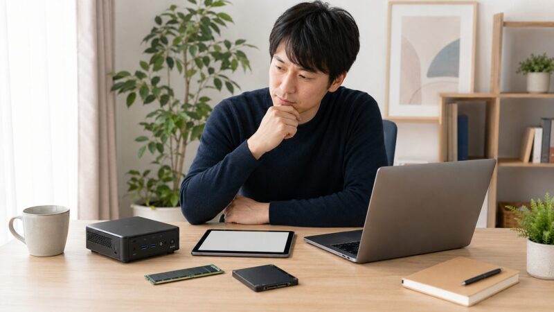 Intel N150搭載PCの用途に合う構成を選ぶ日本人男性
