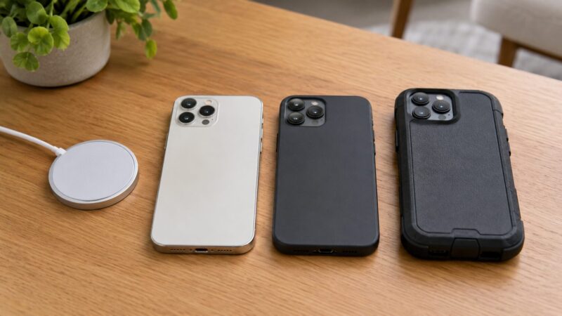 スマホケースの種類ごとにMagSafeの使いやすさを比較している様子