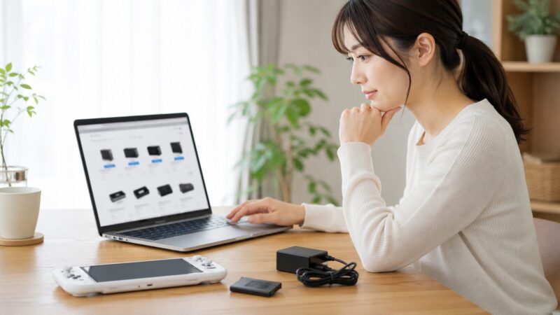 PSPバッテリーの購入先と選び方を通販で確認している日本人女性
