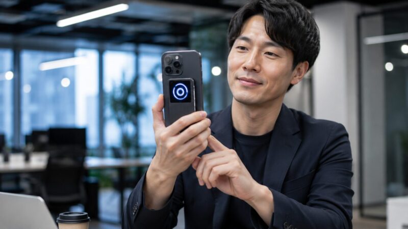 Plaud Note Proへ買い替えて録音状態を確認する男性