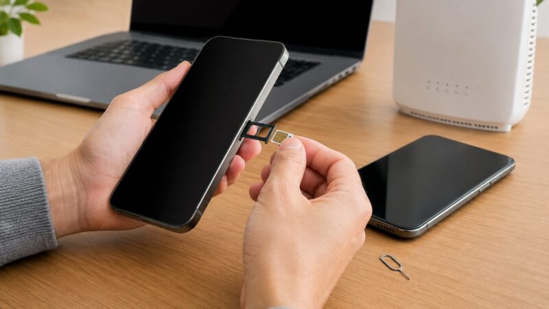 motorola edge 50s proのSIMフリー利用前にSIMカードを確認する写真