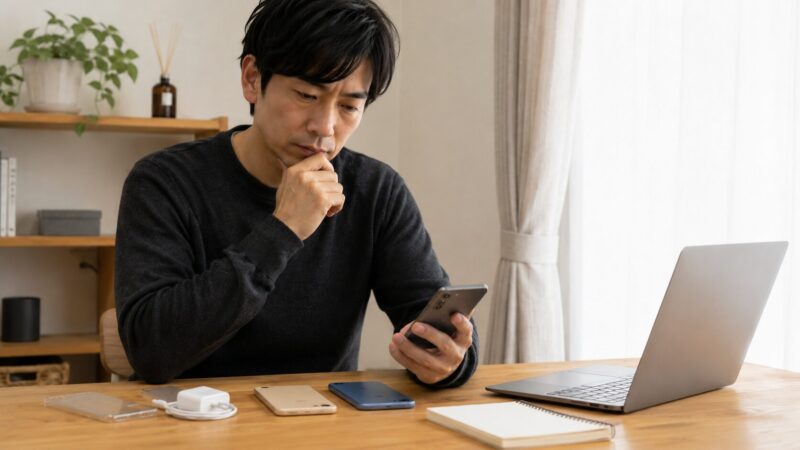 motorola edge 50s proを他のスマートフォンと比較して選んでいる様子