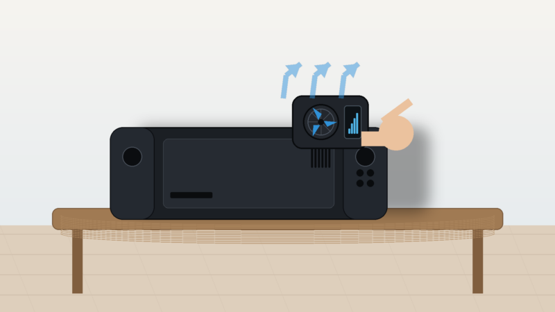 温度表示付きのSwitch2冷却ファンを本体上部に装着するイメージ