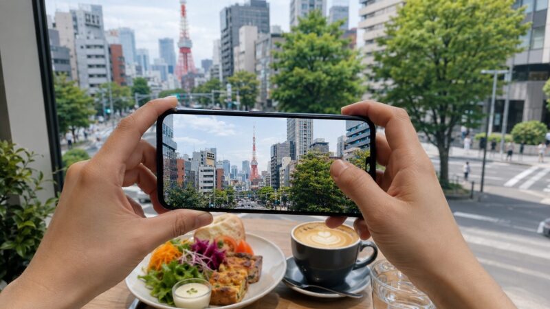 motorola edge 50s proのカメラで料理や街並みを撮影する様子