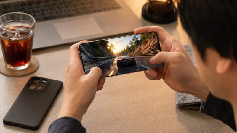motorola edge 50s proでゲームを遊びながら発熱を確認する様子