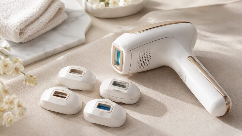 冷却機能付き家庭用光美容器とアタッチメントの特徴イメージ