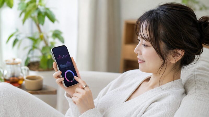 スマートリングでストレスや体調を管理する日本人女性