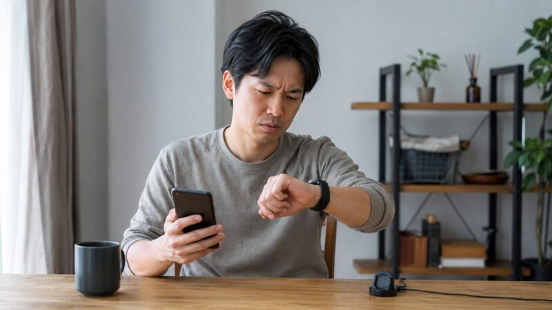 スマートウォッチの通知や接続設定に困る日本人男性
