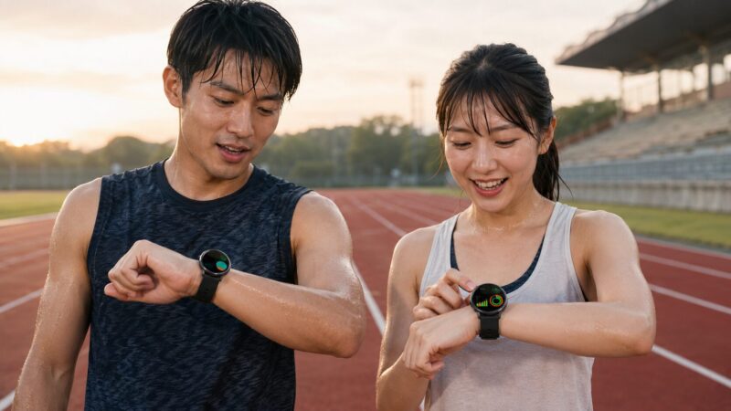スントとガーミンのランニングウォッチを装着する日本人ランナー
